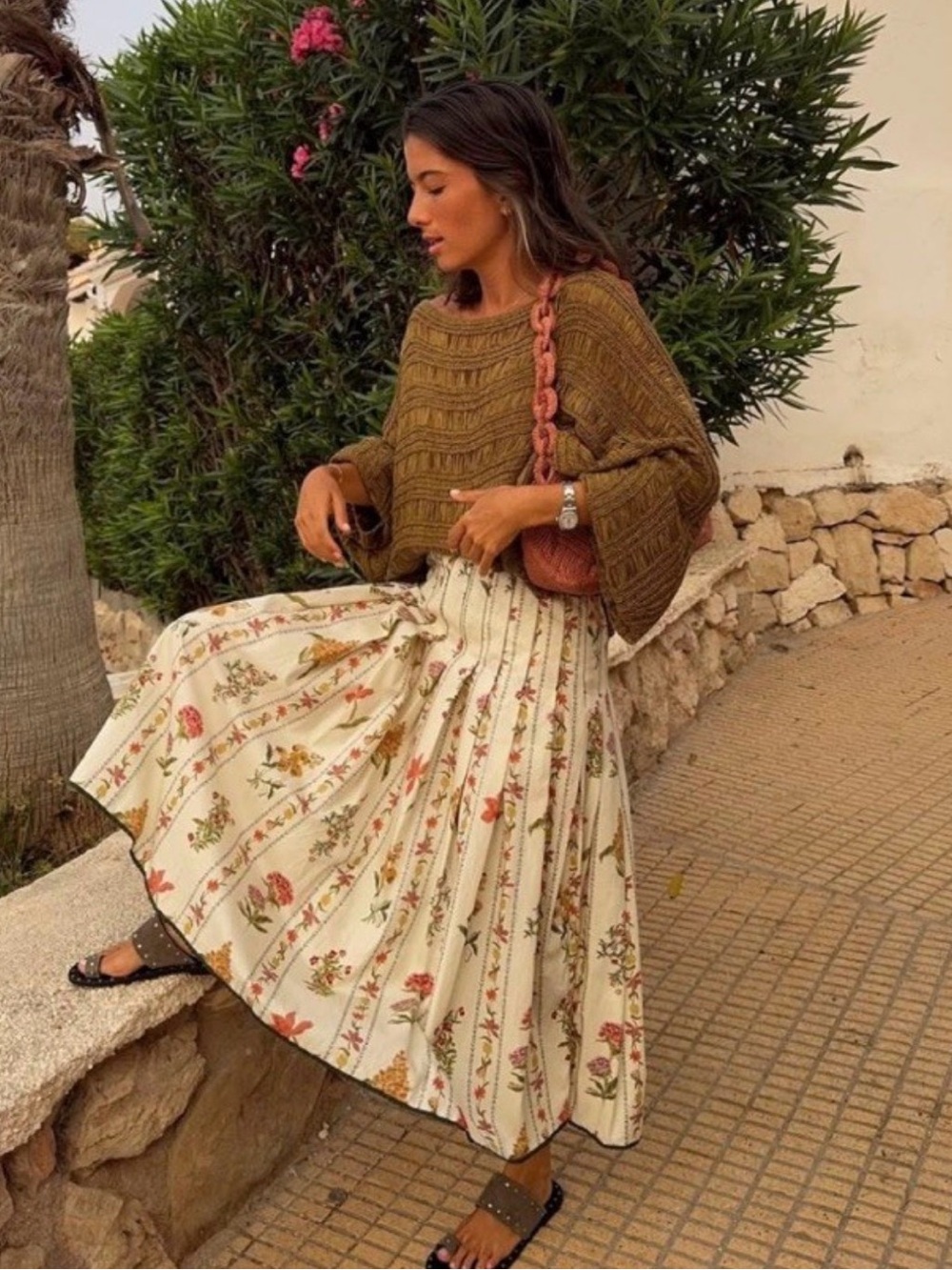 ZARA Floral Pleated A-Line Midi Skirt, ZW Collection. XS NWT